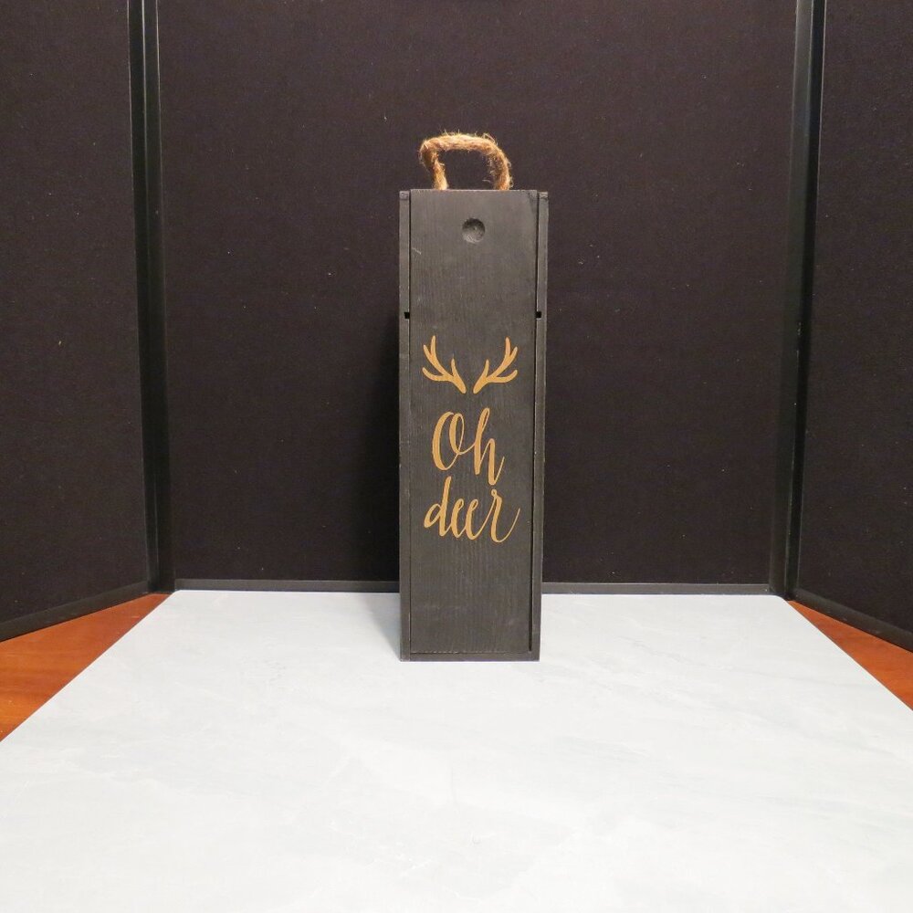 "Oh Deer" Wooden Christmas/Holiday Wine Bottle Box Black